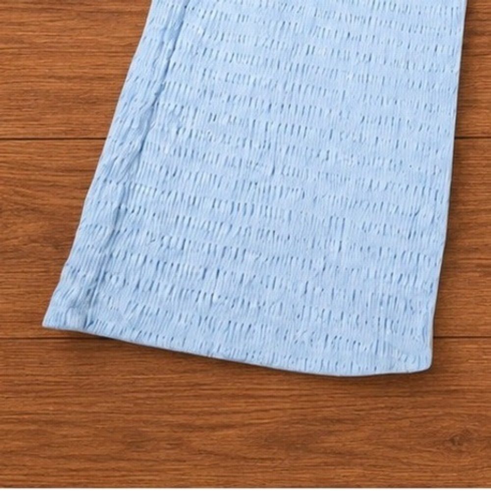Grandmacore Textured Wide Leg Pull On Pants Light Blue Crinkle High Rise Vintage - Picture 5 of 8
